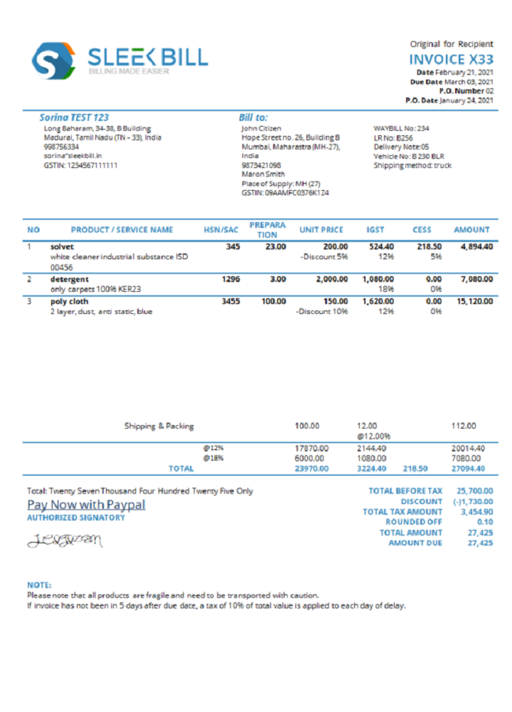 India Sleek Bill invoicing software company invoice PSD template